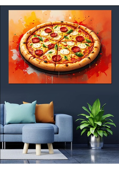 Lezzetli Büyük Pizza Dekoratif Kanvas - Mdf Ahşap Tablo