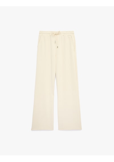 Koton Beli Bağcıklı Lastikli Geniş Paça Eşofman Pantolon Ekru 6sak40091ek