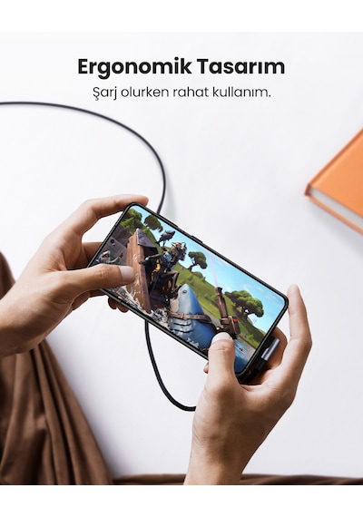 Ugreen Usb-c 100w 5a Qc Pd 90 Derece Örgülü Hızlı Şarj Kablosu, 2 Metre, Siyah, 70645 -