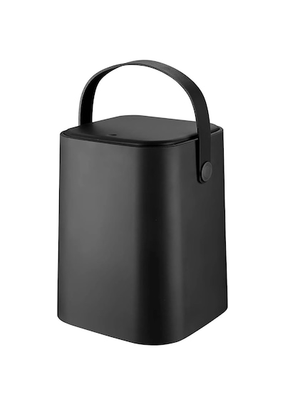 Tutma Saplı İç Kovalı Tezgah Üstü Mutfak Çöp Kovası, 4 Litre, Kilitli Kapak, Click Kapak, 20x20 Siyah