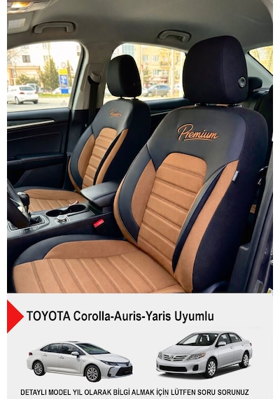 Premium Serisi Lüks Keten Oto Koltuk Kılıfı Toyota Corolla-auris-yaris Uyumlu Taba