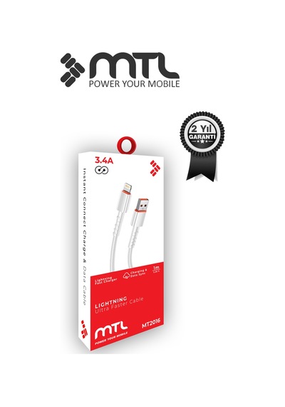 3.4a Usb To Apple Uyumlu iPhone Lightning Hasır Hızlı Şarj Ve Data Aktarım Kablosu 1 Metre Beyaz Mt2016