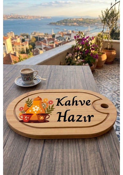 Kahve Keyfi Temalı Afilli Kahve Sunum Tablası Figür 5