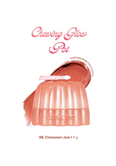 Esnek Jel Dokulu, Nemlendirici, Parlak Bitişli Ruj & Allık Dasıque Chewing Glow Pot 08 Cinnamon Jam