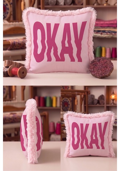 Okay Dekoratif Yazılı Saçaklı Yastık Kılıfı - Retro Slogan Fuşya Krem Püsküllü Kırlent Kılıfı Yalın Sahil Nektar Okay Dekoratif Yazılı Saçaklı Yastık Kılıfı - Retro Slogan Fuşya Krem Püsküllü Kırlent Kılıfı Yalın Sahil Nektar