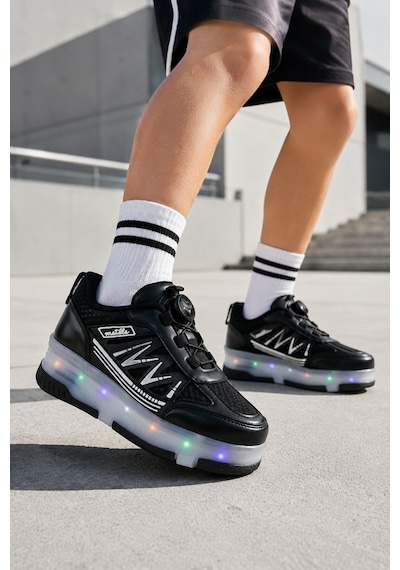 Muggo Sky Çocuk Işıklı Patenli Tekerlekli Sneaker Spor Ayakkabı Siyah