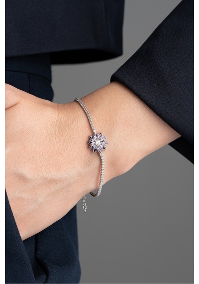 Çekirdekjewelry 925 Ayar Gümüş Mortaşli Lotus Çiçeği Figürlü Işıltılı Bileklik Gri