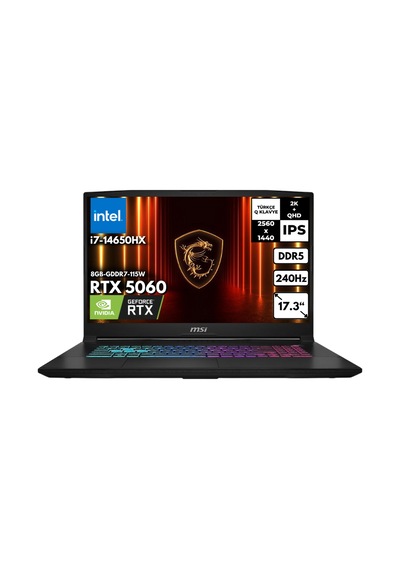 MSI Katana 17 HX B14WFK-257XTRHMF9 i7-14650HX 48 GB 2 TB SSD 8 GB RTX5060 17.3" Free Dos Dizüstü Bilgisayar