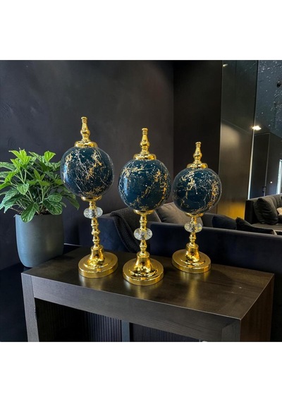 Sleep Nova Noir Gold Marble Üçlü Dekoratif Küre Seti Siyah Altın