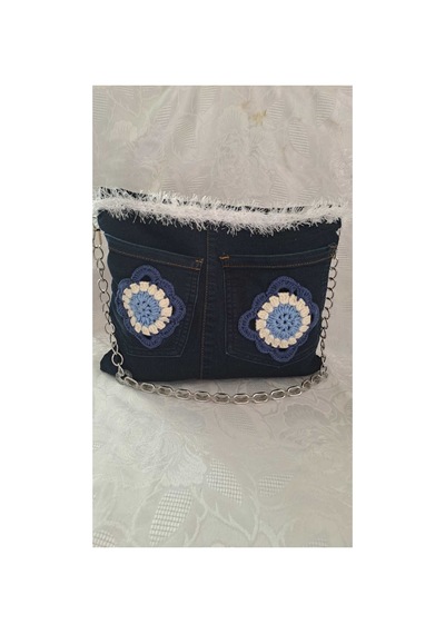 Ceymora Kadın El Emeği Motifli Denim Kot Çanta Lacivert Lacivert