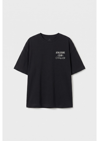 Siyah Oversize Kısa Kollu Baskılı Kız Çocuk T-shirt - 75175