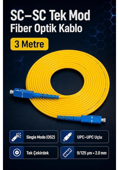 Fiber Optik 3 Metre Patch Kablo Sc-sc Sm Patchcord Single Mode 2.0mm 9/125 Os2 Tek Çekirdek Ev-ofis İnternet Bağlantısı İçin Belirtilmemiş