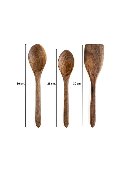 Ceviz Ağacı El Yapımı Tahta Kaşık Ve Spatula Seti 30 Cm Çok Renkli