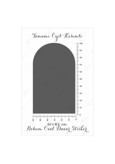 MSticker Bohem Tarzı Oval Koyu Gri Duvar Dekorasyon Sticker (60X100 Cm)