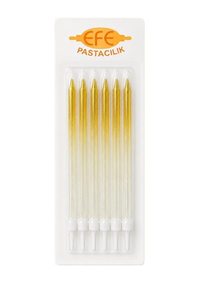 Metalik Beyaz Gold Uzun Pasta Mumu 17 Cm Karışık