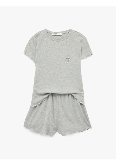 Koton Kısa Kollu Viskon Karışımlı Rahat Kalıp Pijama Takımı - 2'li Set Gri Melanj 6slk40119mk Koton Kısa Kollu Viskon Karışımlı Rahat Kalıp Pijama Takımı - 2'li Set Gri Melanj 6slk40119mk