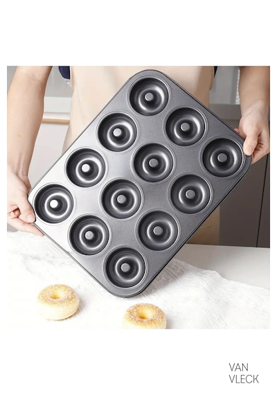 Teflon Donut Kalıbı Dayanıklı, Yapışmaz Ve Pratik Pişirme Kalıbı 12 Bölmeli Antrasit