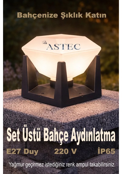 Astec Su Geçirmez Elmas Dekoratif Bahçe Aydınlatma Apliği Elektrikli E27 Duy Ampullü Set Üstü