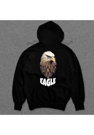 Eagle Kara Kartal Keskin Bakış Pençe Sweatshirt Unisex Kapüşonlu Hoodie 001