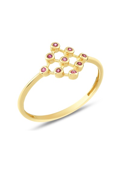 Debora Jewelry 14 Ayar Altın Dizili Model Pembe Turmalin Taşlı Yüzük