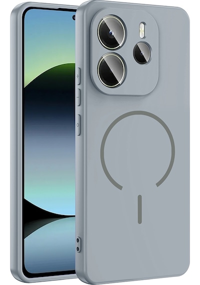 Xiaomi Redmi Note 14 4g Kılıf M-safe Şarj Özellikli Zore Meta Kapak Titanyum-Gri