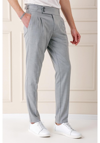 Efor Comfort Fit Çift Pile Yandan Tokalı Yüksek Bel Casual Gri Pantolon P 1153 Gri