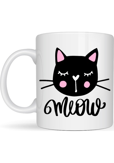 Sevimli Kedi Desenli Porselen Kupa Model 63 Meow Yazılı Kahve & Çay Keyfi İçin Tatlı Tasarım Diğer