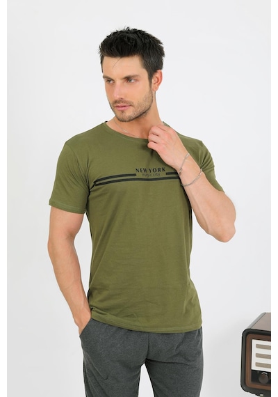 Akbeniz Erkek Pamuk Kısa Kol Pijama Takım Haki 6875 Haki