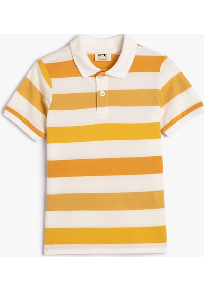 Koton Polo Tişört Kısa Kollu Düğmeli Pamuklu Sarı Çizgili 3skb10181tk 3SKB10181TK18Z Sarı