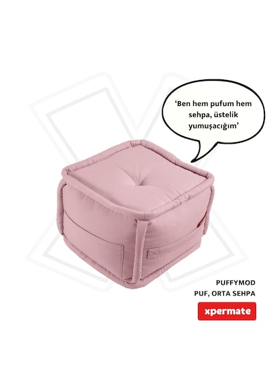 Xpermate Puffymod Dekoratif Kare Puf Orta Sehpa 40x40 Cm Pembe