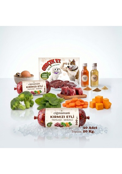 Kırmızı Etli Tahılsız Sebzeli Barf Köpek Maması 20 Kg - 500 G X 40
