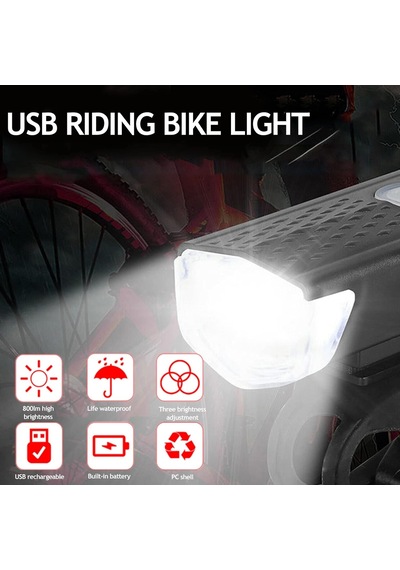 Usb Şarjlı Bisiklet Ön-arka Far Stop Lambası Seti Çok Renkli