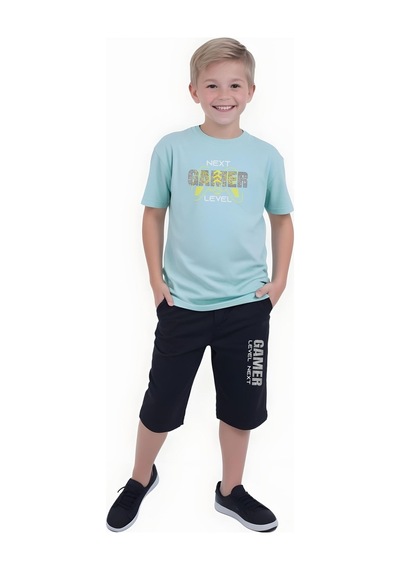 Fyk Kids Erkek Çocuk Yazlık Gamer Baskılı Alt-üst Takım Mint Yeşil