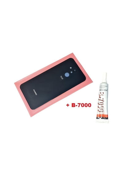 Tkgz - Mate 20 Lite Arka Pil Batarya Kapağı Lensli Cam B-7000 Siyah