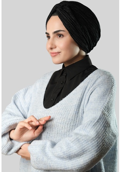 Hürrem Bone Siyah Gömlek Yakalı Boyunluk Terikoton Düz 1015 01 Siyah