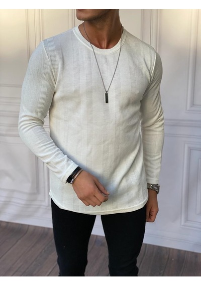 Modefendi Örme Desen Pamuklu Sweat Beyaz