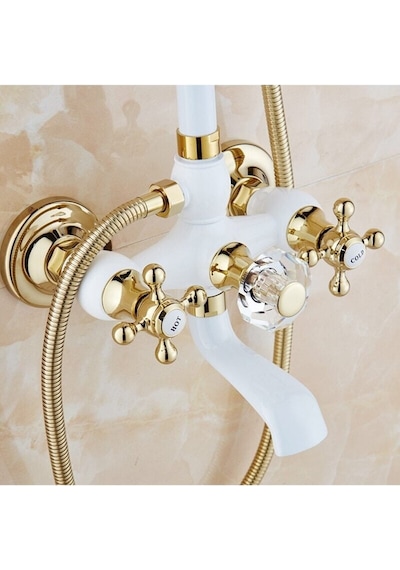 Banyo Bataryası Duş Seti Beyaz/Gold Ithal Özel Üretim