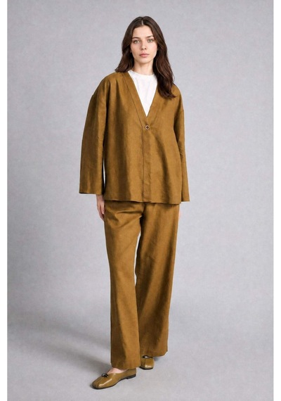 Defacto Regular Fıt V Yaka Keten Kimono H3219ax26aukh257 Haki-kh257