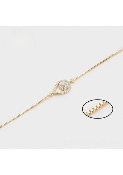 Zirkon Taşlı Damla Figürlü 14 Ayar Altın Kaplama Kadın Bileklik Gold