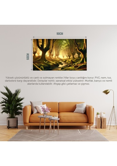 Doğa Ve Manzara Gizemli Orman 01 Çerçevesiz 90x60cm Pvc Tablo