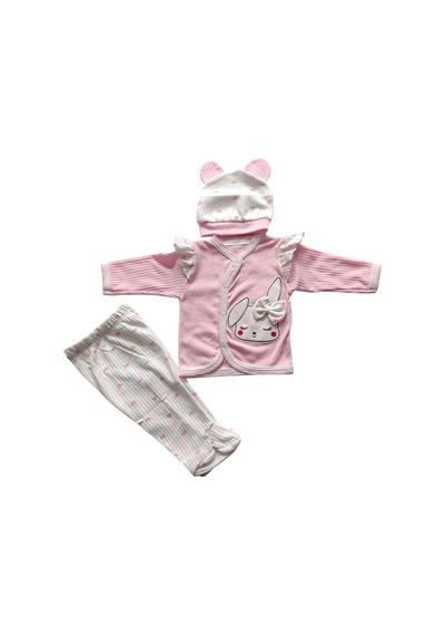 Kız Bebek Zıbın, Hastane Çıkışı Çocuk Penye Tavşanlı 3 Lü Set Pembe