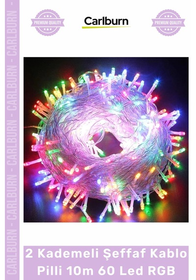 Ledışık Dekoratif Yılbaşı Aydınlatma Renkli Işık 2 Kademeli Şeffaf Kablo Pilli 10m 60 Led Rgb