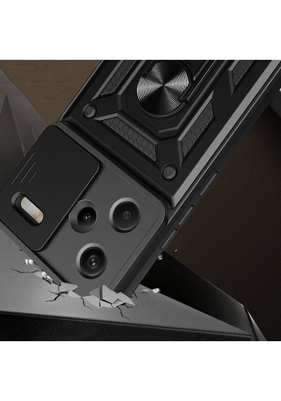Vendas Xiaomi Redmi Note 13 Pro Plus 5g Kılıf Magnetik Standlı Kamera Korumalı Zore Sürgülü Vega Kapak Siyah