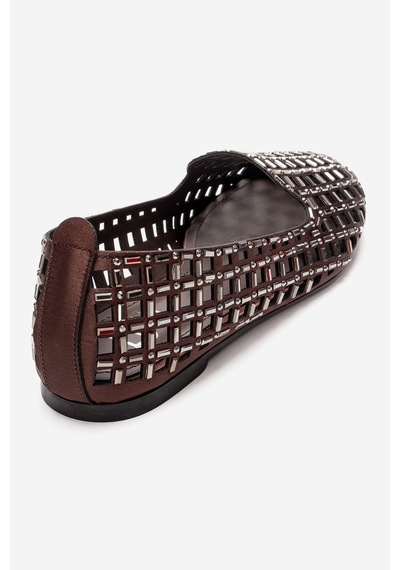 Luvishoes Sılva Kahverengi Taşlı Kadın Babet Ayakkabı Kahverengi