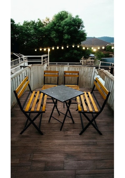 Modern 2-2-1-1 Balkon Bahçe Mutfak Bistro Set Katlanır Masa-sandalye 6 Kişilik Sarı