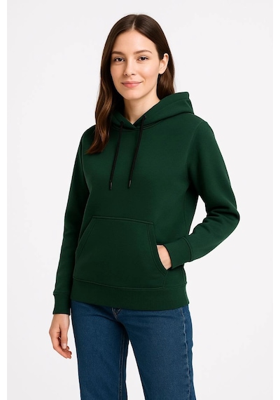 Primemagazam Kadın 3 İplik Pamuklu Kapüşonlu Kanguru Cepli Sweatshirt Hoodie - Haki Çeşitli