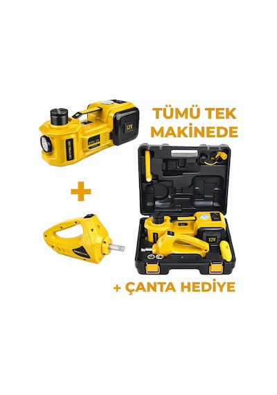 Auhma 5 Ton Kaldırma Kapasiteli 4 İn 1 Taşınabilir Kriko Bijon Anahtarı Hava Pompası Ve Led Işıklı Tamir Kiti