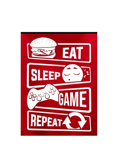 Medinenur Eat Sleep Game Baskılı Kapüşonlu Sweatshirt Kırmızı
