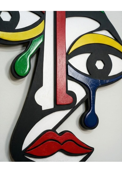 Picasso Tarzı Renkli Ahşap Duvar Mask Mdf - Soyut Yüz Duvar Sanatı. 1