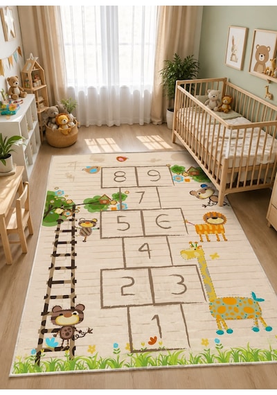 STY Home Seksek Çocuk Oyun Halısı Kaymaz Makinede Yıkanabilir Eğitici Bebek Ve Çocuk Odası Halısı Oyun78 Krem